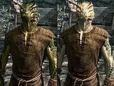 A male Argonian, before and after becoming a vampire