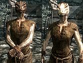 A female Argonian, before and after becoming a vampire